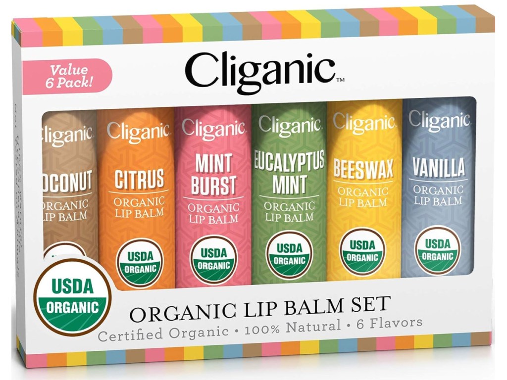 Cliganic Organic Lip Balm 6-count Variety Pack