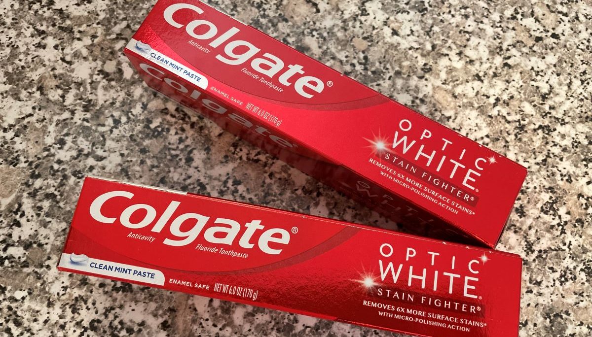two tubes of Colgate toothpaste