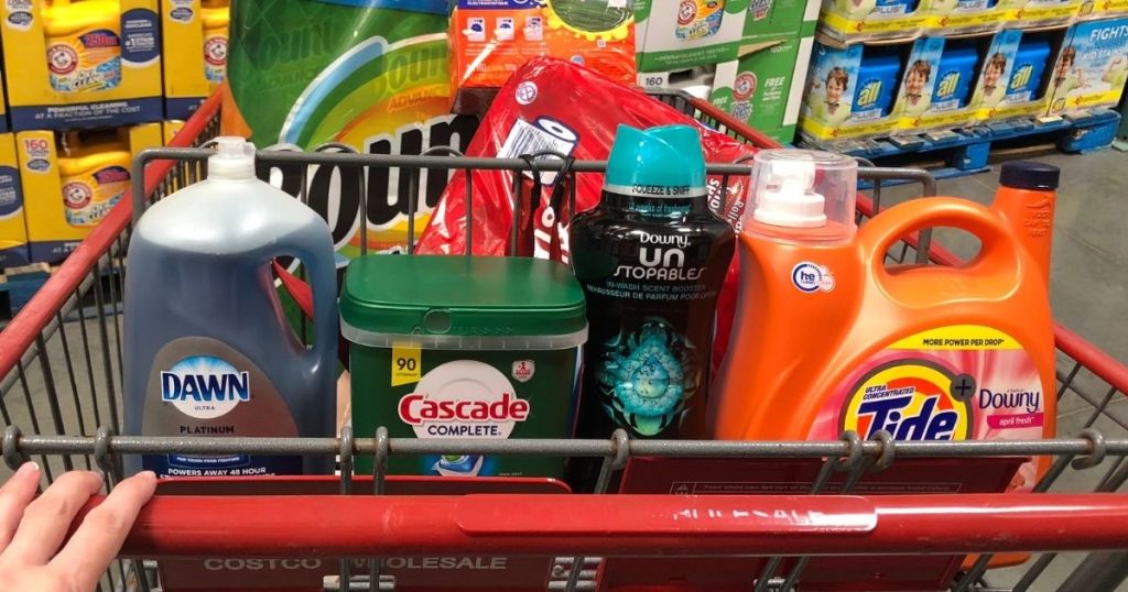 Costco cart filled with P&G products