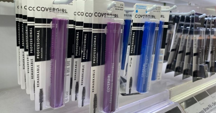 CoverGirl mascaras hanging in store