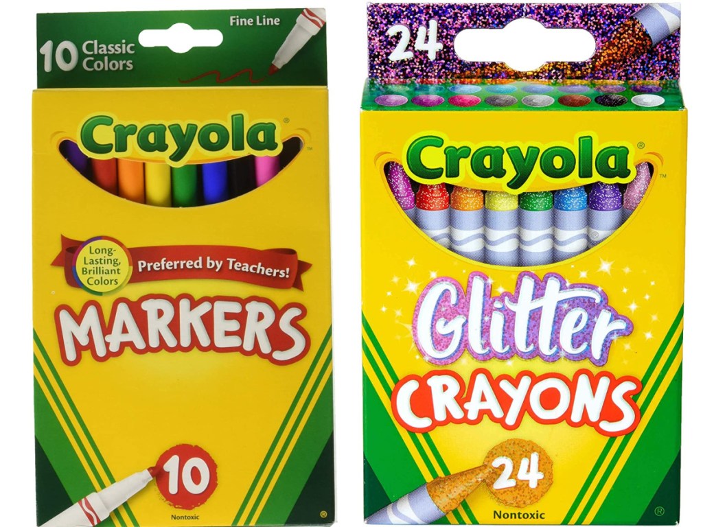 crayola markers and glitter crayons