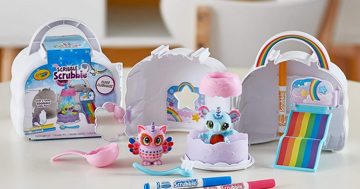 crayola scribble scrubbie cloud playset with characters on table