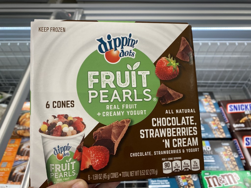 Dippin Dots Fruit Pearls held up at ALDI