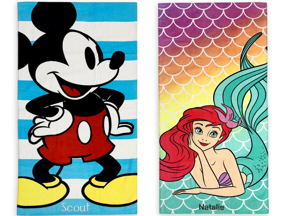disney mickey and ariel personalized towels
