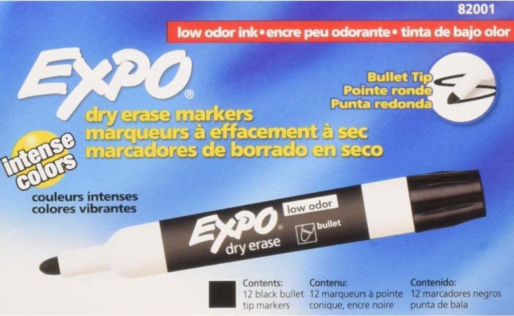 EXPO 82001 Low-Odor Bullet Black Dry Erase Markers