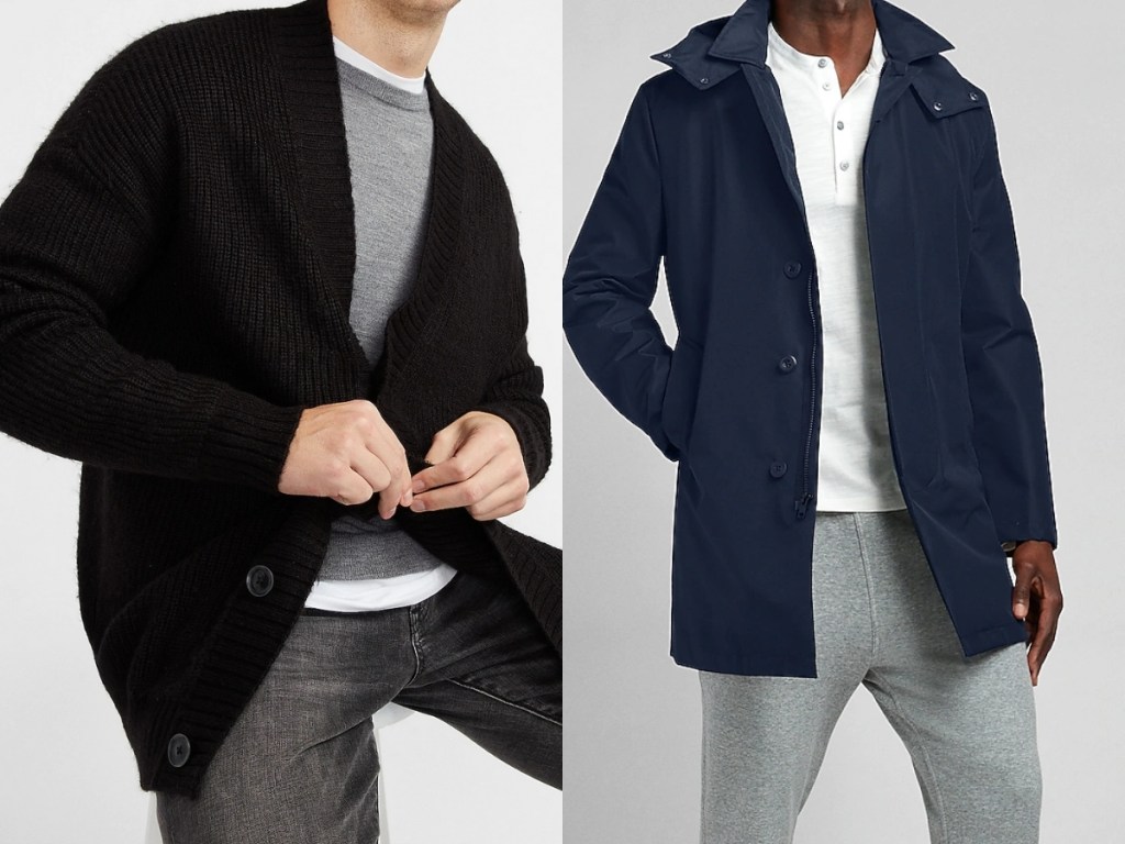 express men's cardigan and blue water resistant jacket