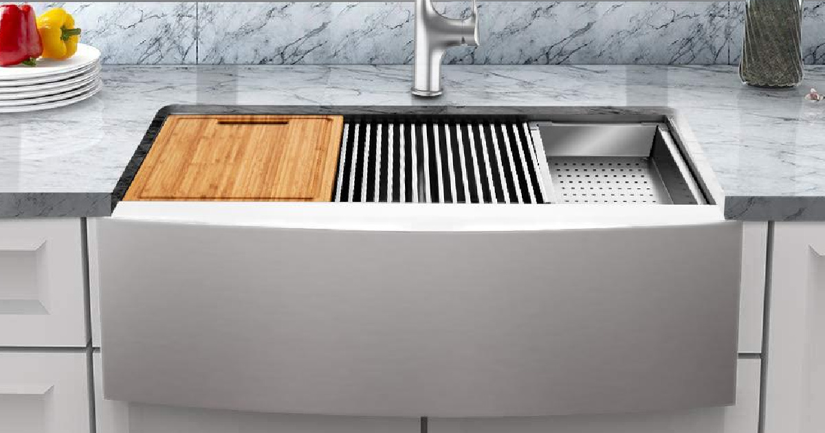 $100 Off Stainless Steel Farmhouse Sink w/ Faucet AND Accessories at Home Depot
