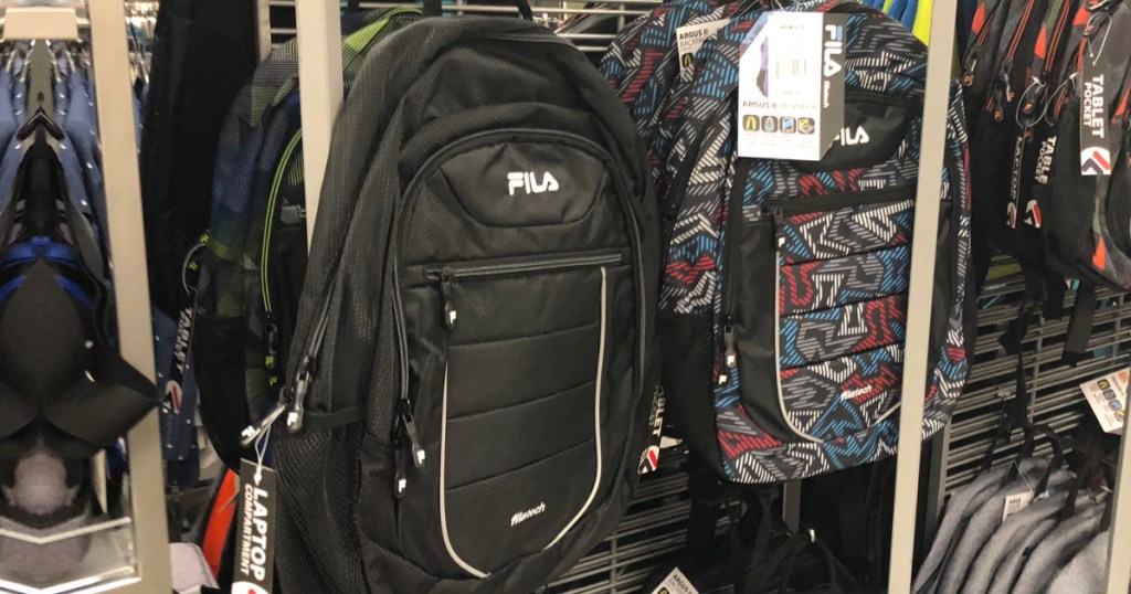 fila backpacks hanging on a rack at kohl's