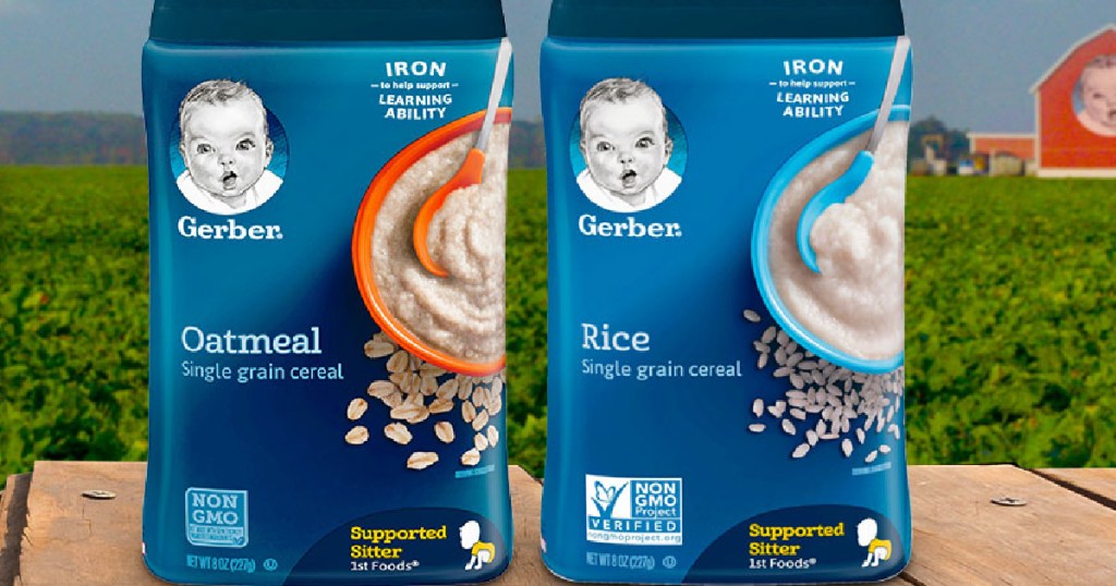Gerber Baby Oatmeal on wooden table