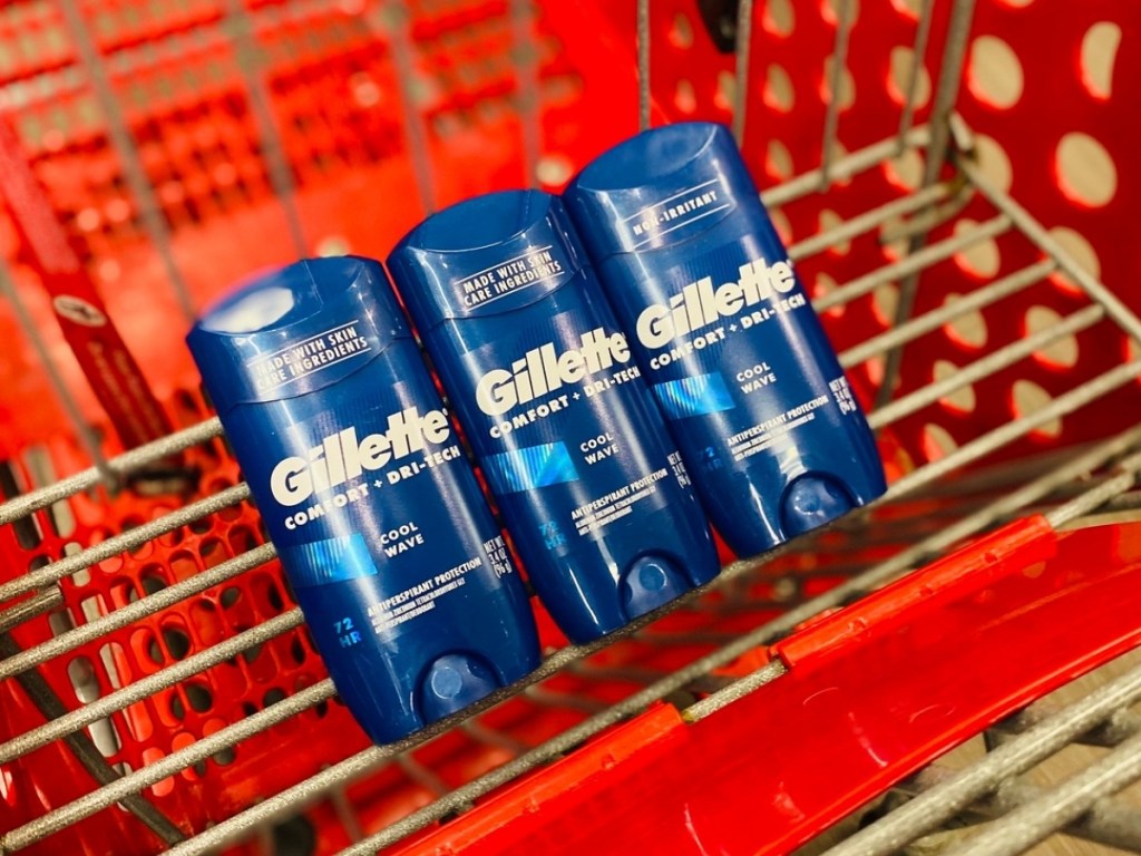 three gillette men's deodorants in shopping cart