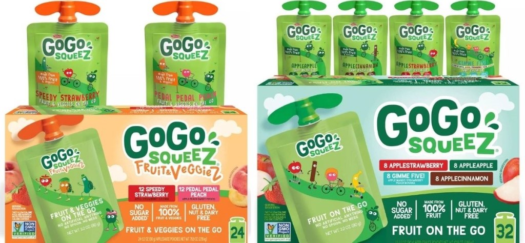 two boxes of GoGo Squeez Pouches