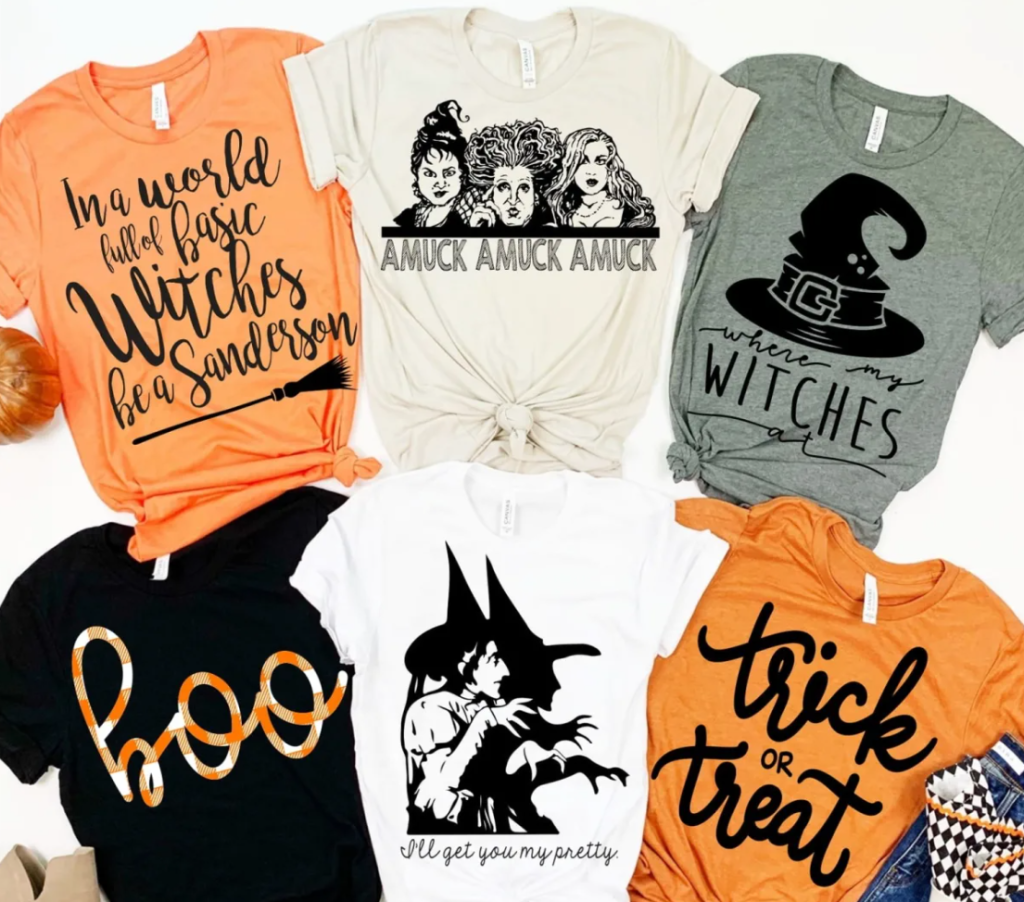 group of six Halloween shirts