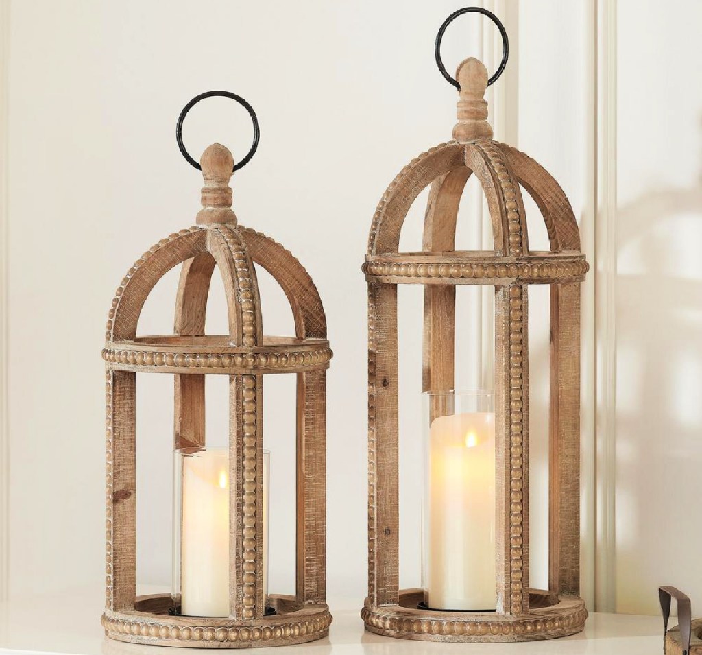 Home Decorators Collection Antiqued 2-Pack Wood Candle Lanterns