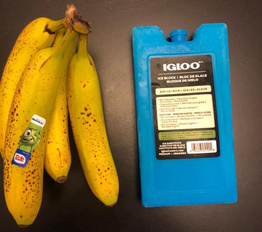 ice pack next to bananas