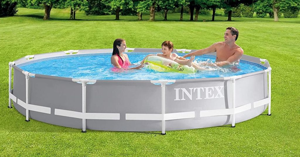 People playing in an Intex swimming pool