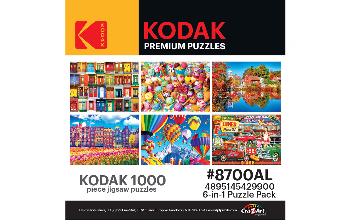 Kodak 6-in-1 1,000-Piece Jigsaw Puzzles Pack - Ice Cream, Flower Fields & more