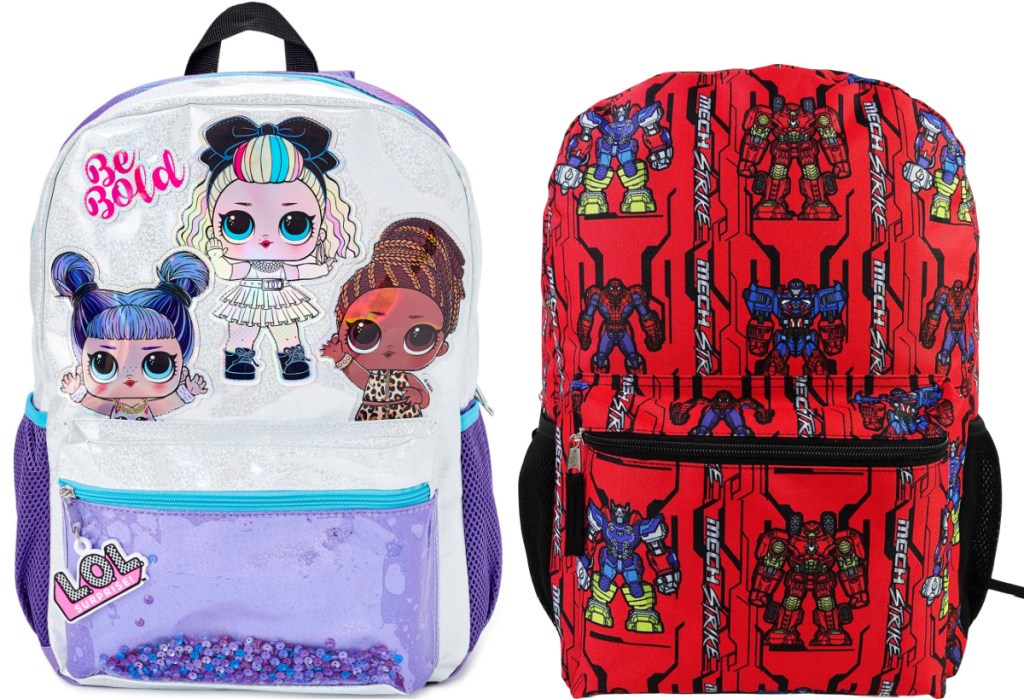 L.O.L. Surprise! Girls' Be Bold Glitter Purple Backpack and Marvel Spider-Man Mech Strike Allover Print Boys' Red Backpack