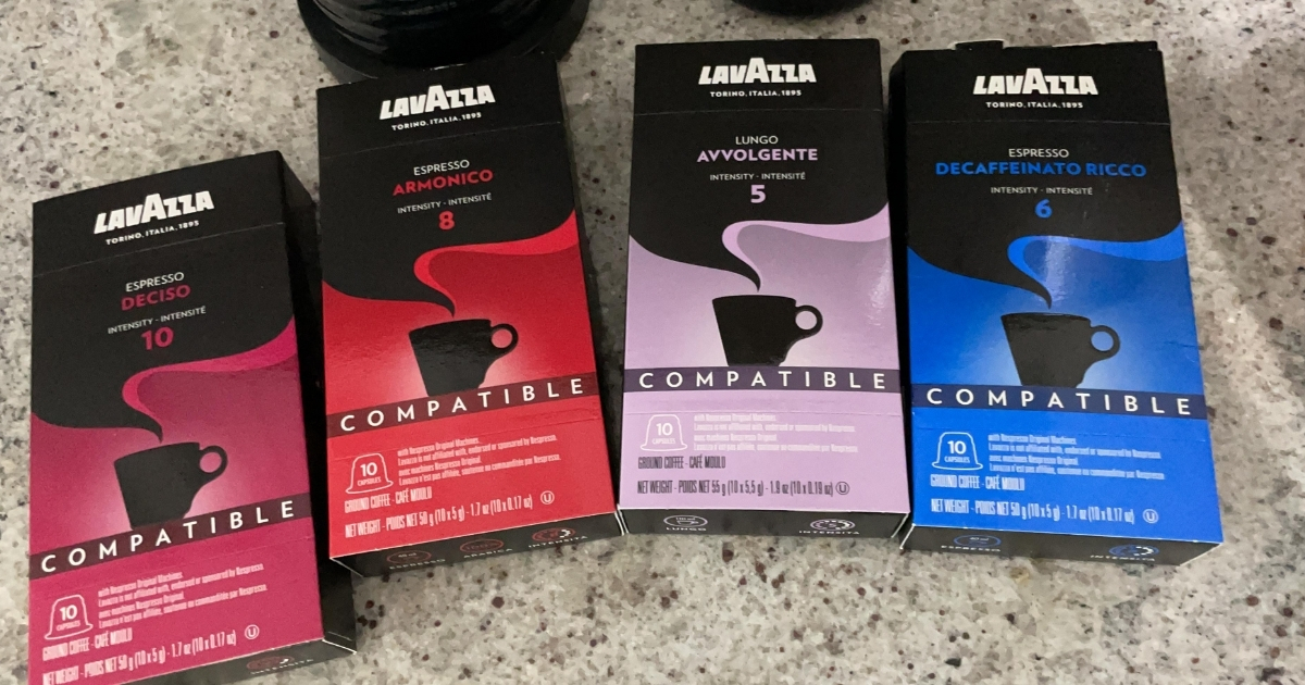 boxes of lavazza espresso capsules for nespresso machines