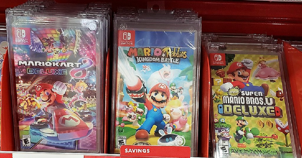 Mario Bros video games on store shelf