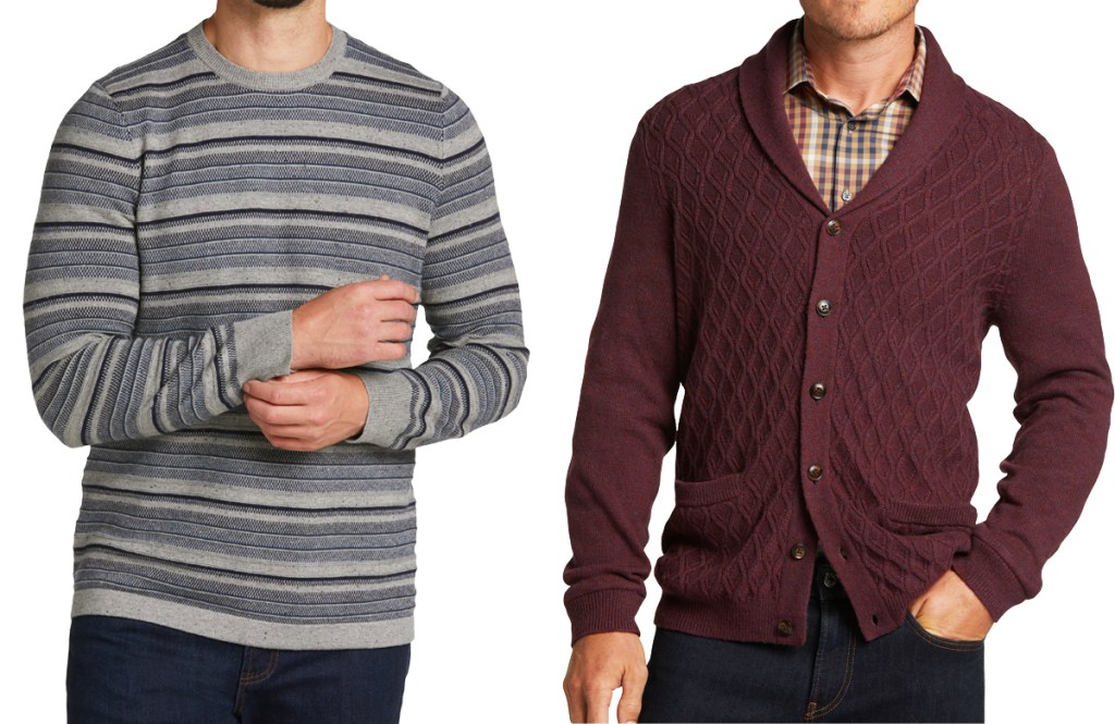 two men modeling sweaters