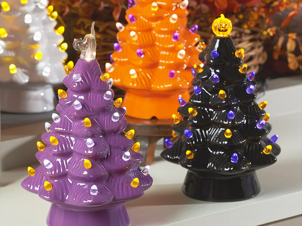 light up halloween ceramic trees