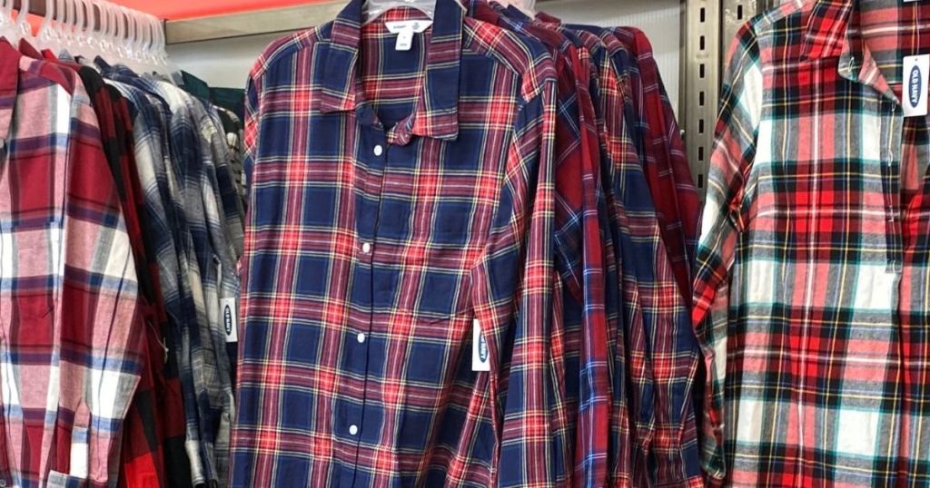 display of button-down shirts at Old Navy