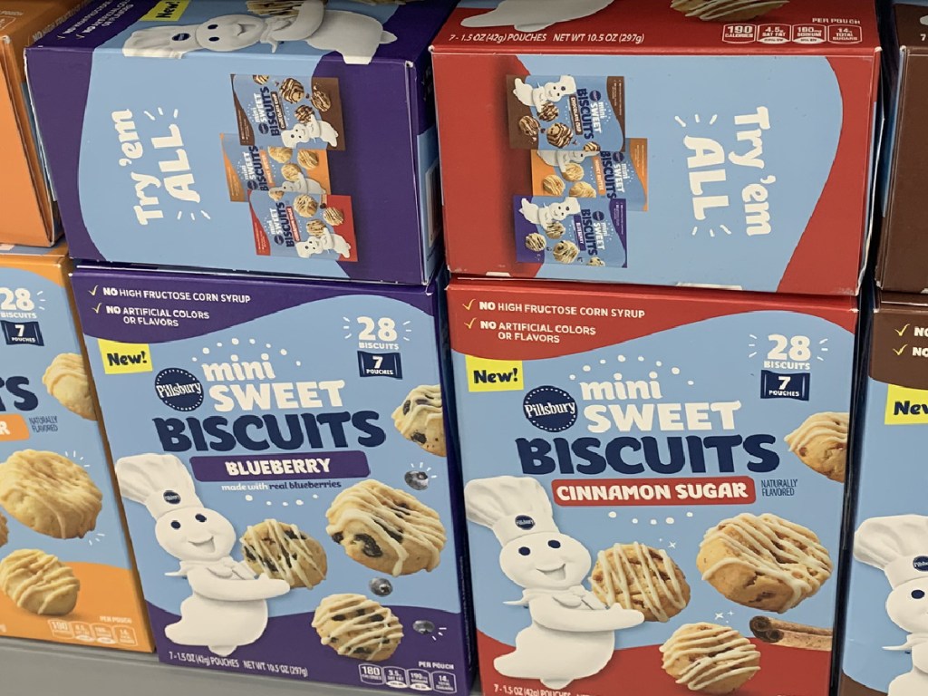 Pillsbury Mini Sweet Biscuits, Cinnamon Sugar and blueberry at the store
