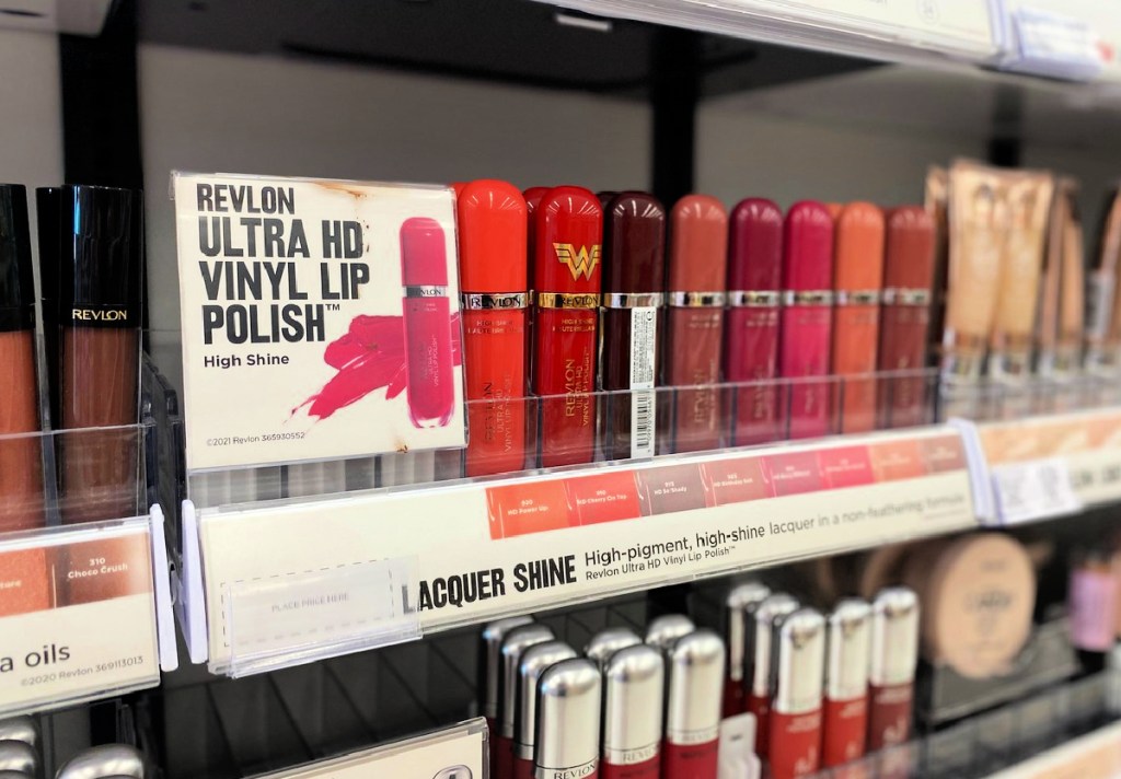 Revlon Lip Colors on shelf at store