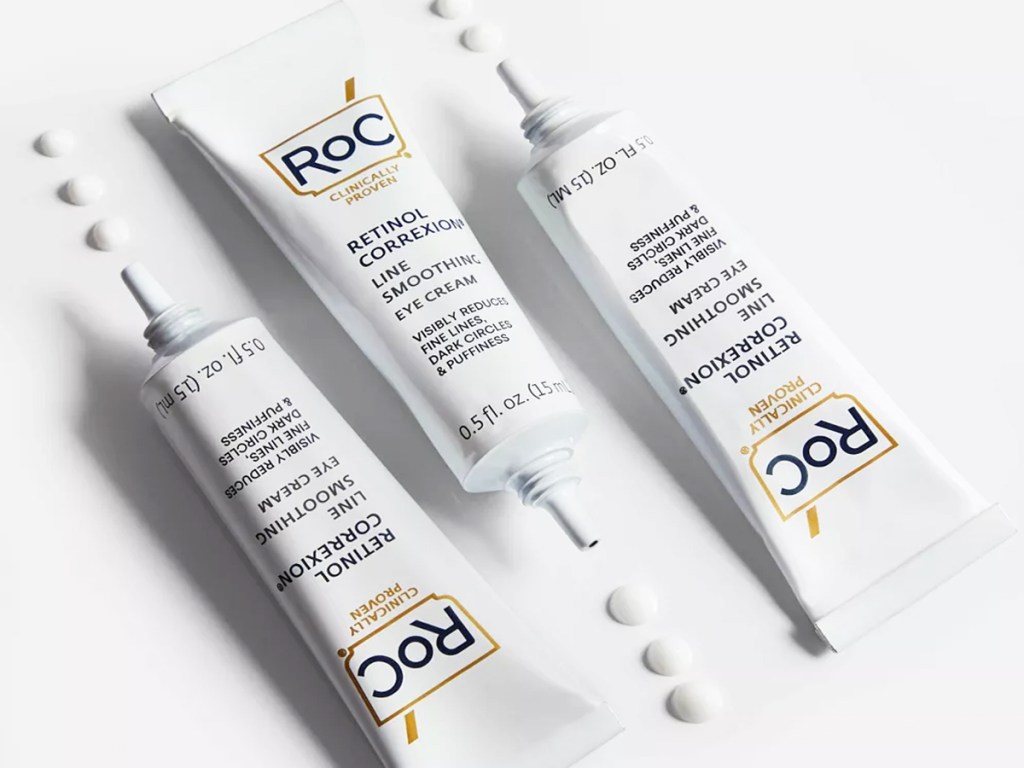 three tubes of RoC Retinol Correxion Under Eye Cream