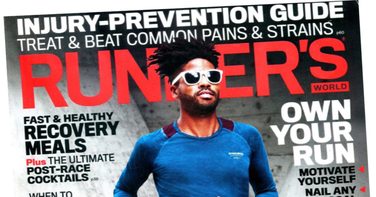 Close up of the top portion of the Runner's World Magazine cover