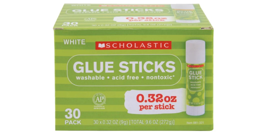 30-count pack of Scholastic Glue Sticks