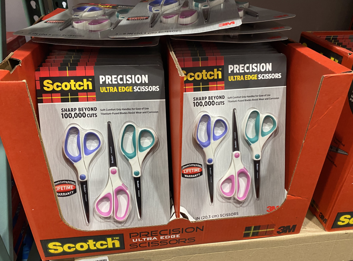 Three pack of scissors on display in-store