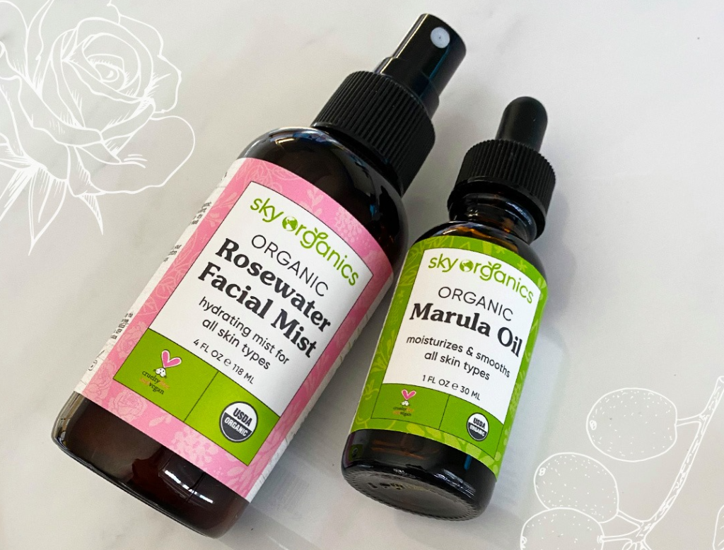 two bottles of Sky Organics skincare