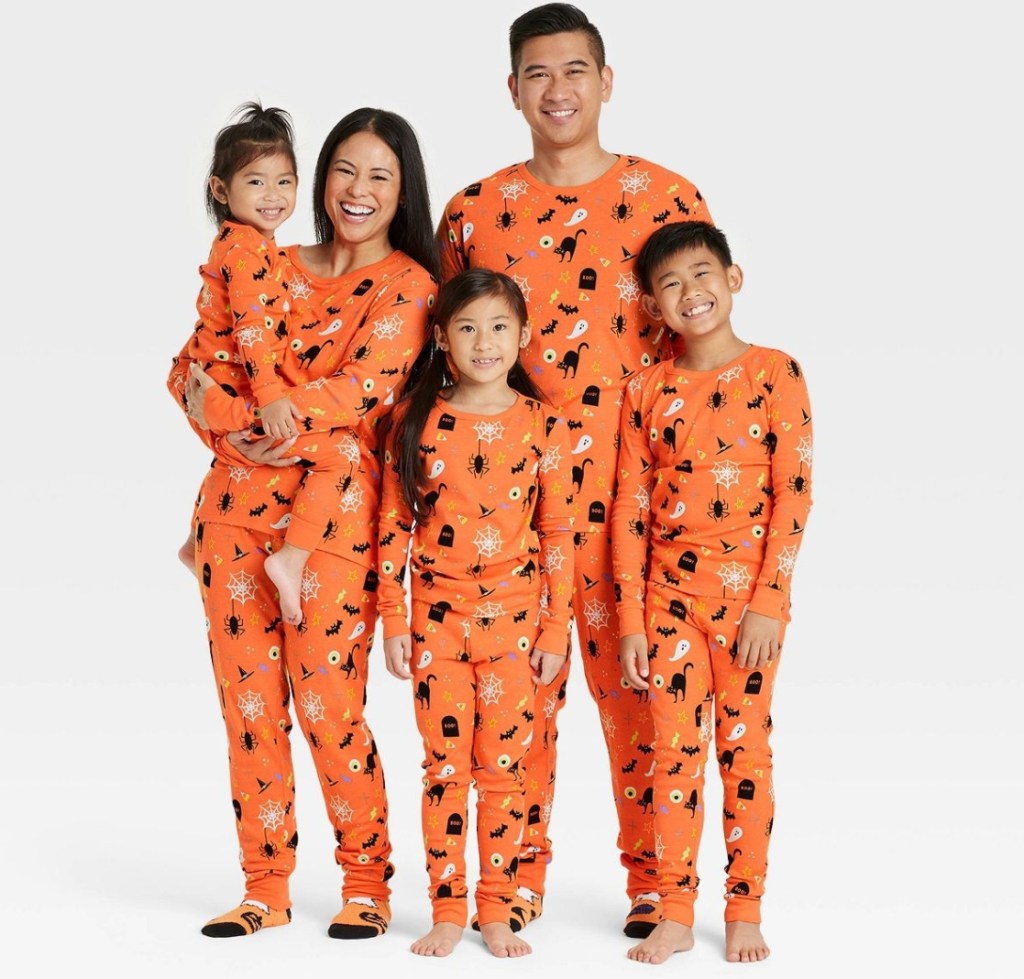 family wearing Target Halloween Pajamas