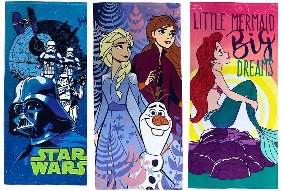 darth vader, frozen, and the little mermaid the big one beach towels