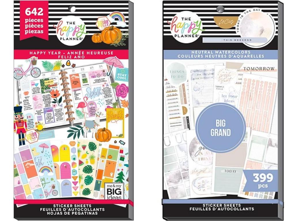 the happy planner year long and watercolors sticker sets