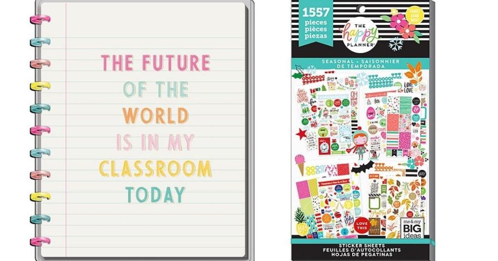 the happy planner teacher notebook and seasonal sticker set