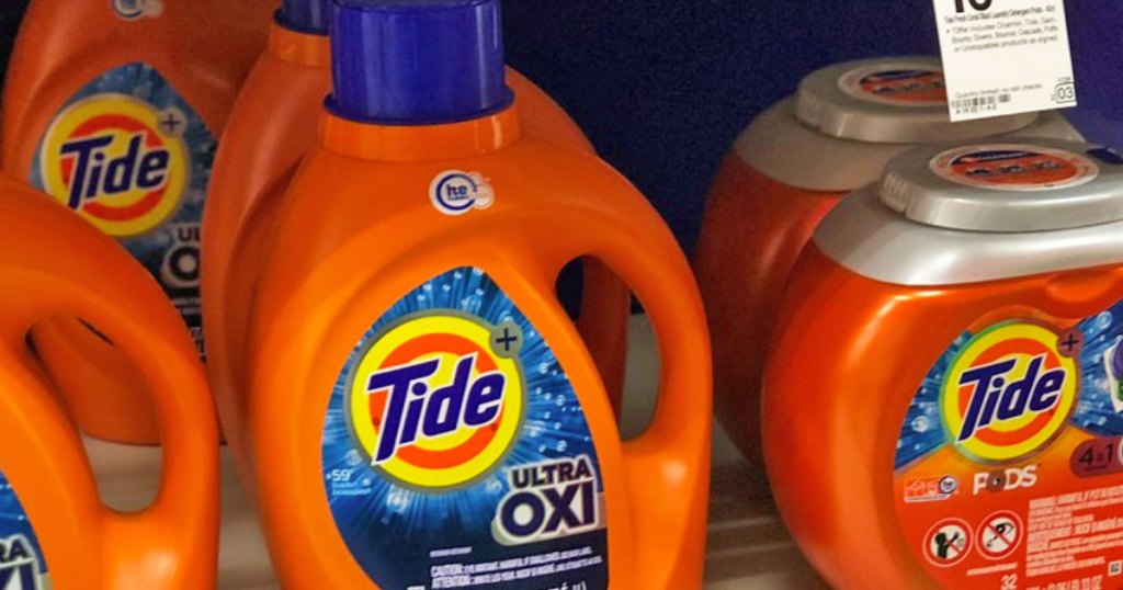 tide ultra oxi detergent on store shelf