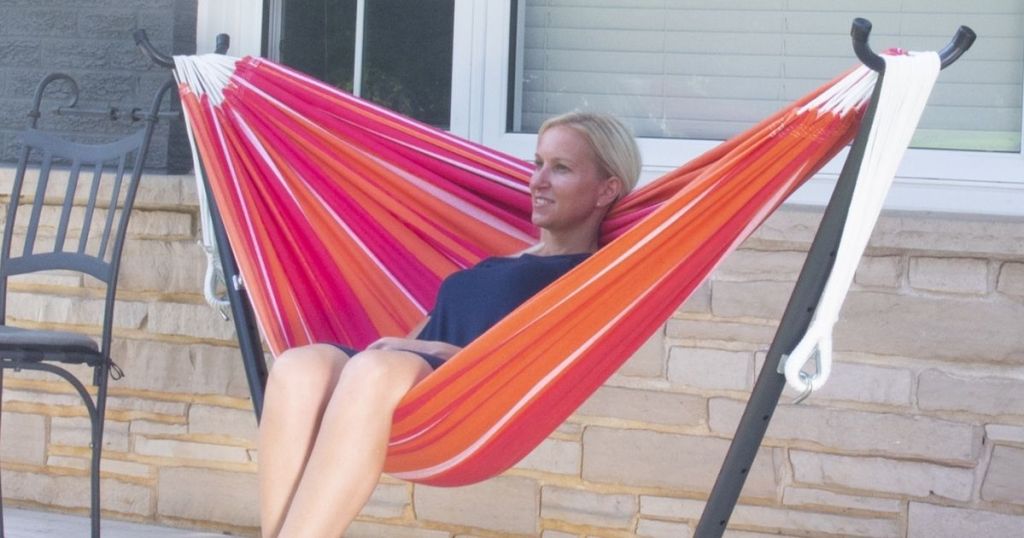 woman sitting on a hammock