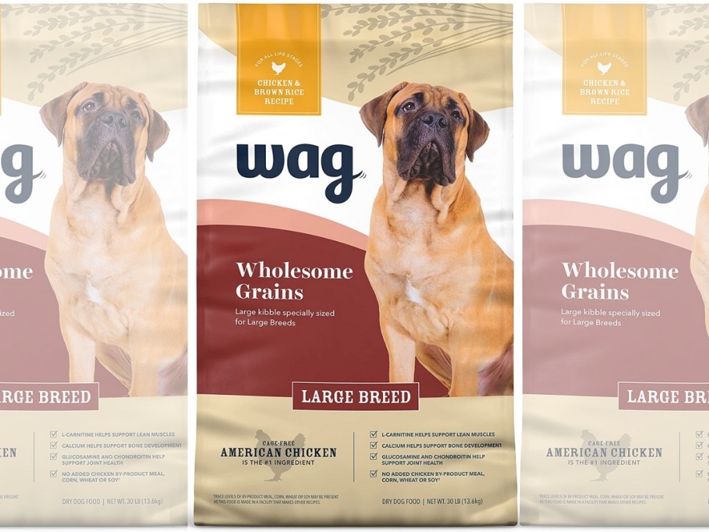 3 bags of wag dog food for large breeds