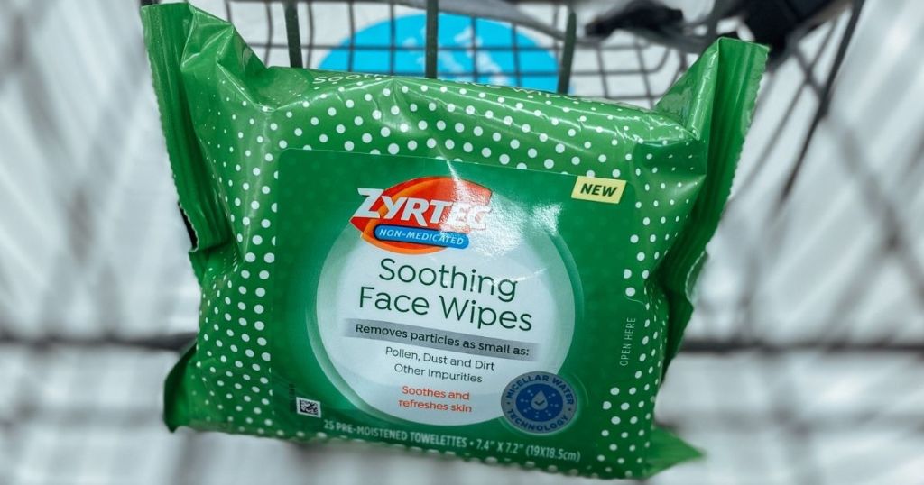 package of Zyrtec Soothing Face Wipes