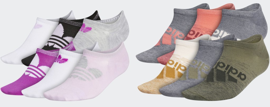 purple and colorful adidas low cut womens socks