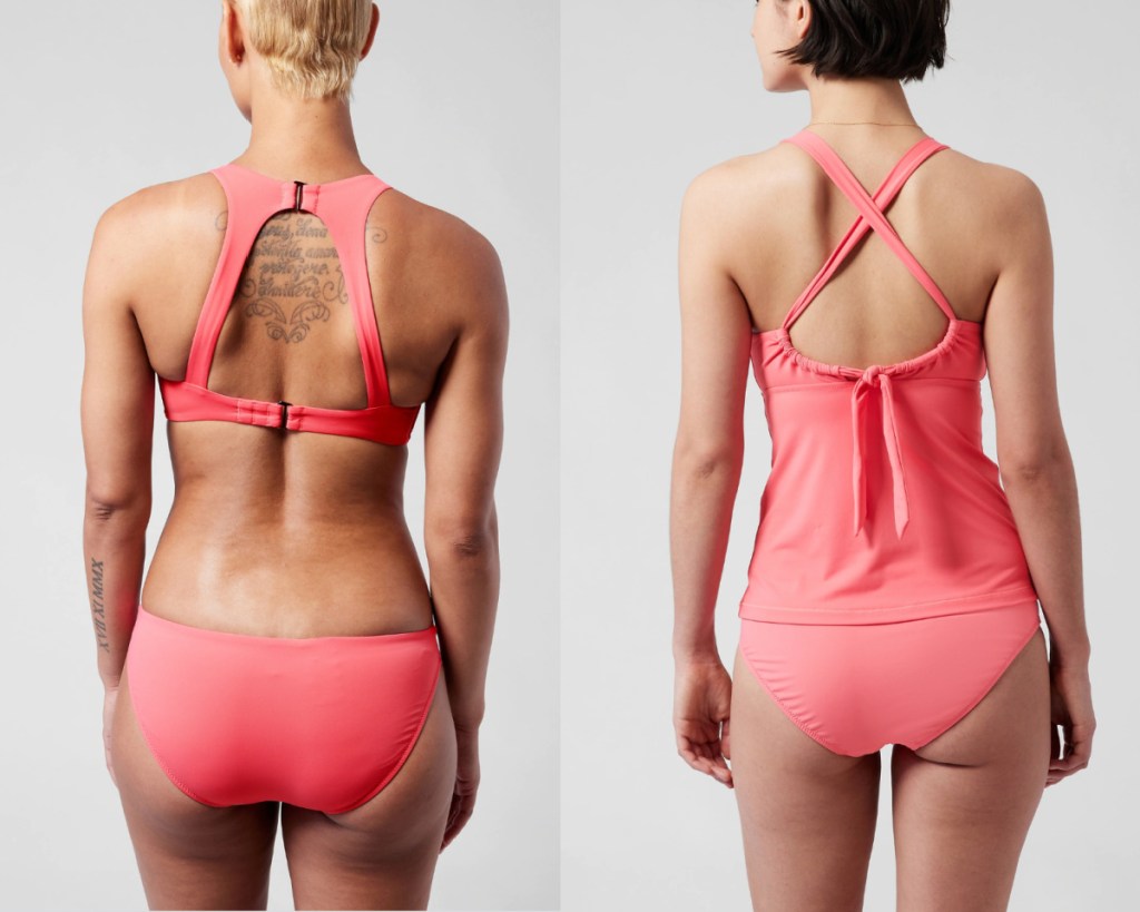 back of peach colored swim tops