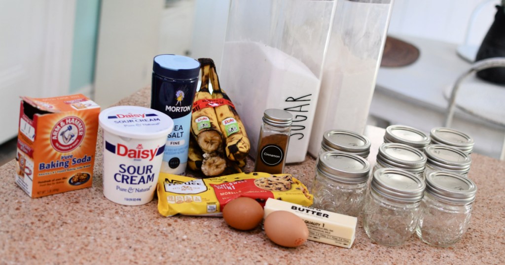 banana bread jar ingredients on the counter