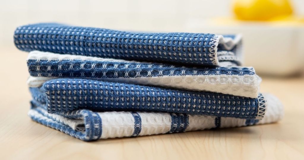 blue and white striped dish cloths
