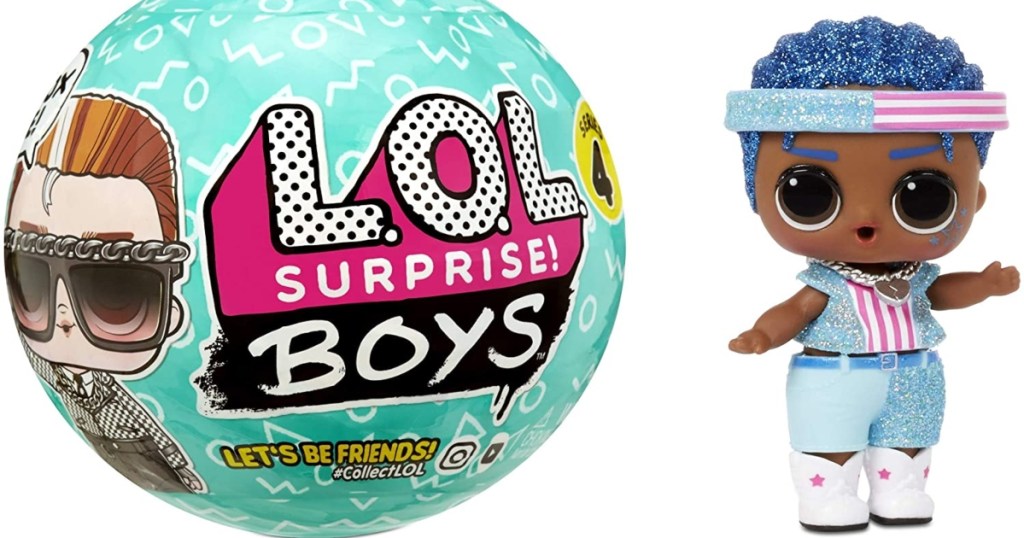 L.O.L. Surprise Boys Doll next to the ball it comes in