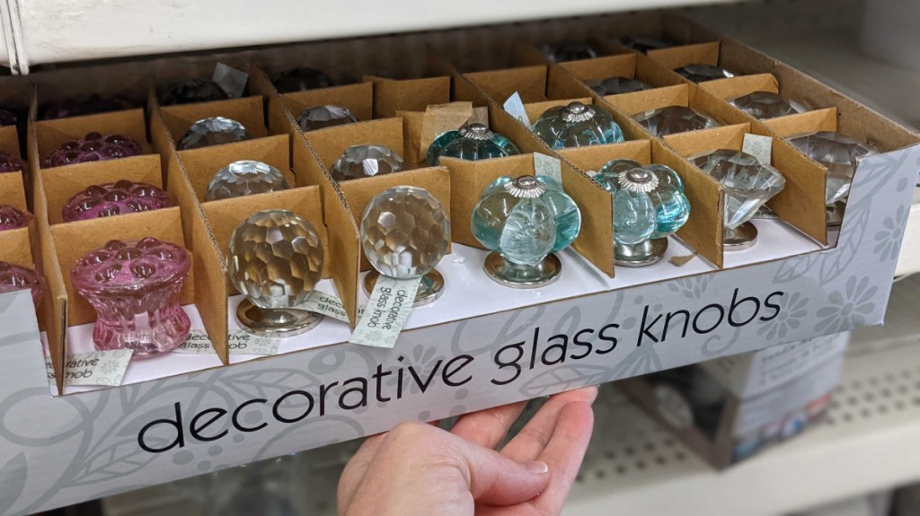 variety of glass knobs on display in-store