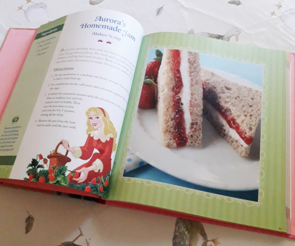Princess themed cookbook with jam sandwich recipe