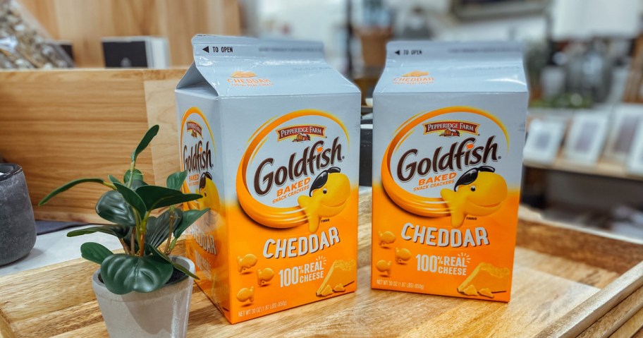 two goldfish cracker cartons