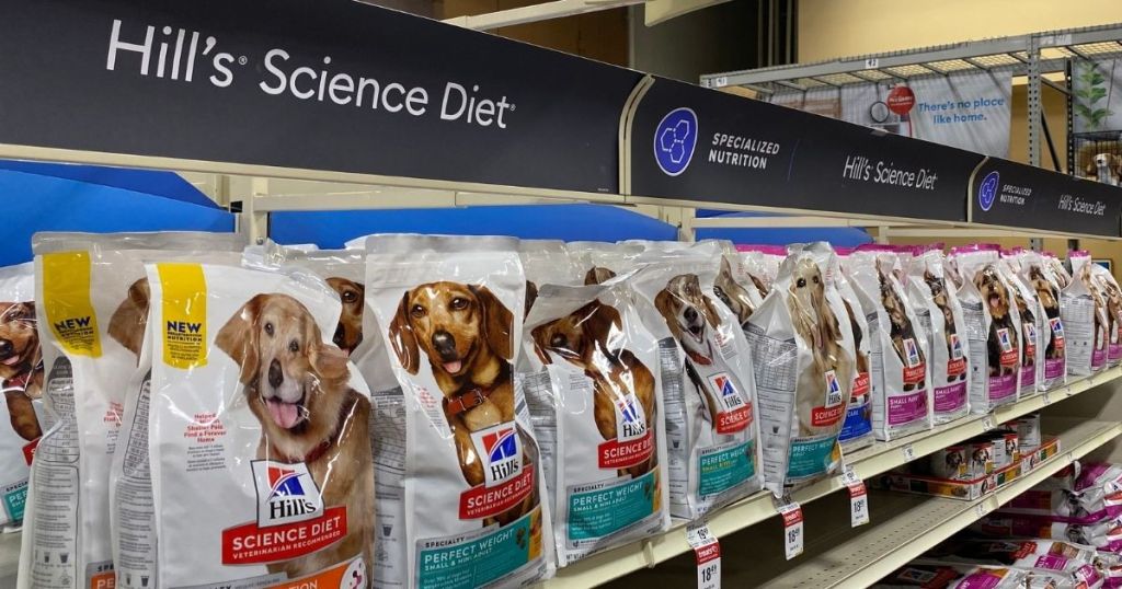 Hill's Science Diet bags of dog food in store